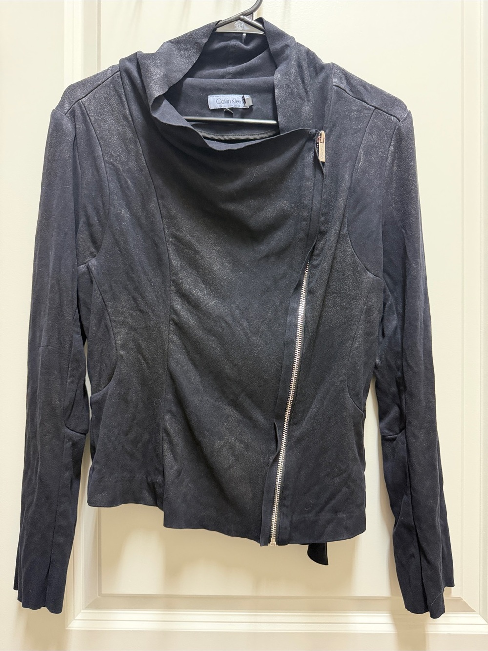 Calvin Klein Black FAUX Suede Asymmetrical Zip Moto Jacket